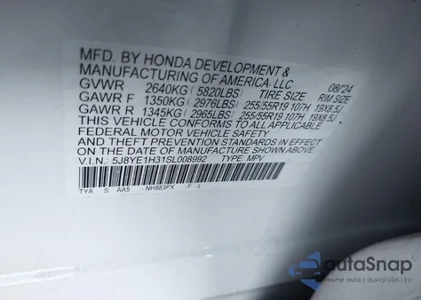 2025 Acura Mdx Standard z USA, uszkodzony, nr VIN 5J8YE1H31SL008992